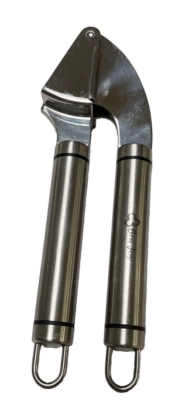 Bru Joy Heavy Duty Stainless Steel Garlic Press Crusher, Hanging Loop Handles